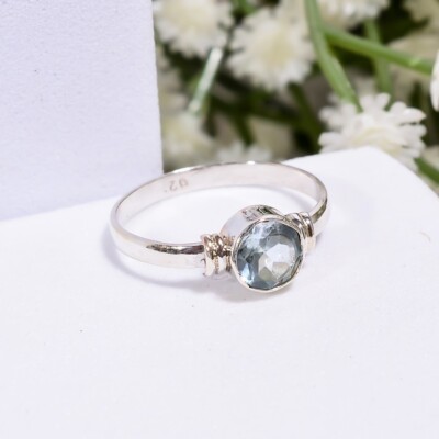Blue Topaz Ring 925 Sterling Silver Handmade Birthday Gift Ring All Size SR698