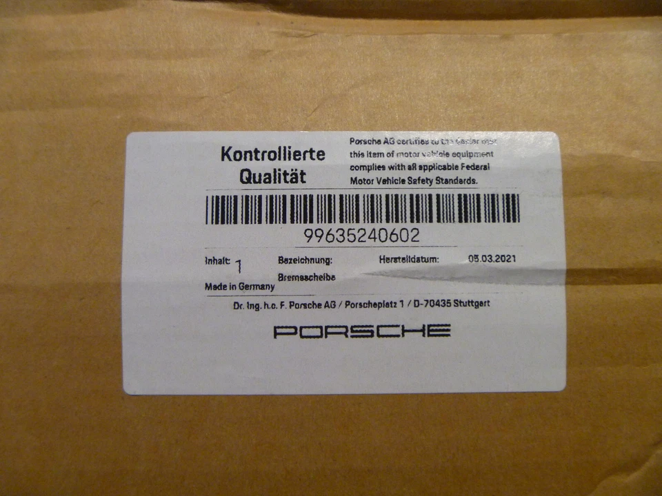 2001 - 2016 保时捷 911 右刹车盘转子 996-352-406-02 原始设备制造商 全新 2002 2003 — 第 2/2 张图片