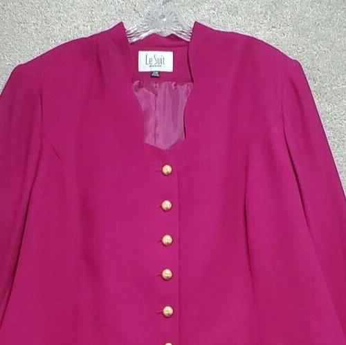 Le Suit Skirt Suit Women 24 Pink Rayon Lined Classic Long Sleeve Office Career - Image 3 of 4