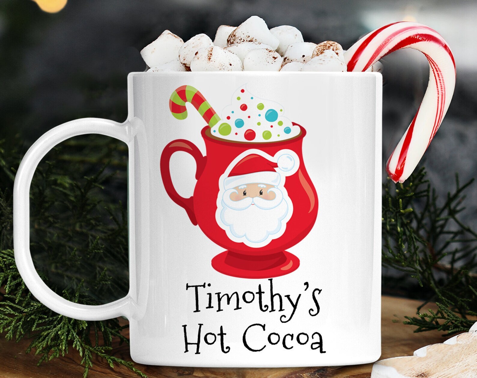 Kids Personalized Santa Claus Christmas Hot Cocoa With Name Cup Dishwasher Safe