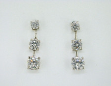 Sterling Silver Cubic Zirconia Three Stone Dangle Post Earrings