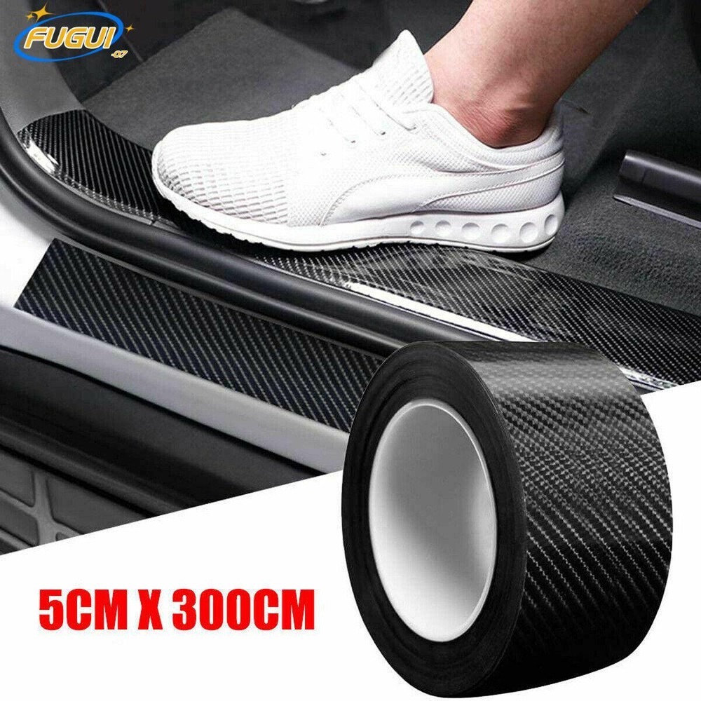 Black Car Door Sill Protector Scuff Plate Fiber Trim Sticker Accessories Carbon