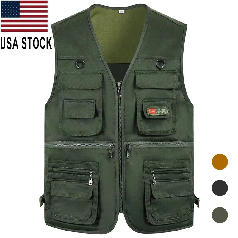 Mens Cargo Multi Pocket Utility Vest Fishing Hiking Camping Gilet Waistcoat Tops