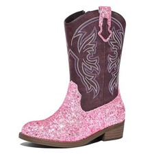 Girls Cowgirl Boots Mid Calf Glitter Cowboy Boots 12 Little Kid Sequins Pink