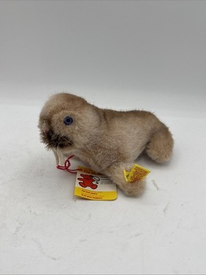 Vintage Steiff Small Wally Walrus 1474/10 Blue Eyes  w/Tags & Button 6''L M1