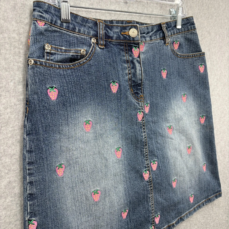 Minifalda vaquera bordada fresa Lilly Pulitzer para mujer 6 azul Y2K Foto 3 de 4