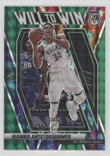 2020-21 Panini Mosaic Will to Win Green Prizm Giannis Antetokounmpo #15 fm0