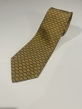 Brooks Brothers Stain Resistan Geometric Woven Silk Repp Tie USA Made Gold