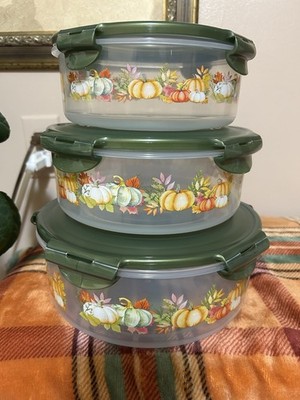 Lock N Lock Nesting Containers 3 Pc Set Green Lids And Pumpkins