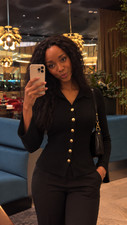 Amara Black Gold Button Fitted Long-Sleeve Bl...