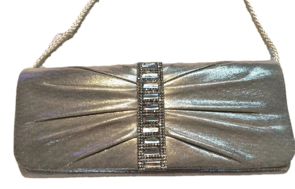 Bolso sin asas de noche de colección GUNNE SAK Jessica M dorado brillante estrás con correa glamour Foto 2 de 4