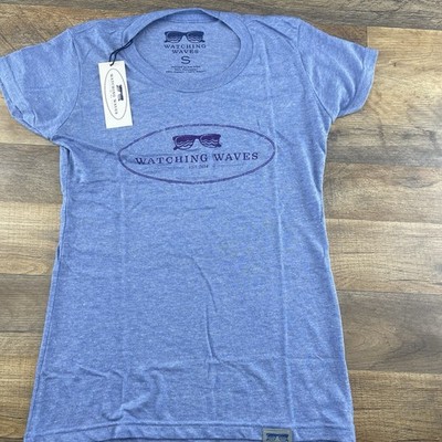 Watching Waves Small Womens Light Blue Tee Shirt Top Private Selection Apparel