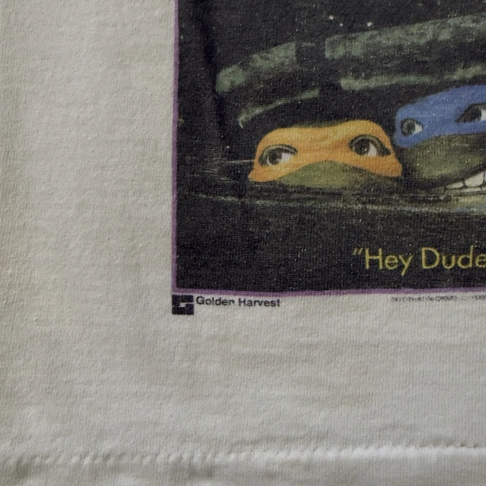 Vintage 90s TMNT Movie Promo T-Shirt Kids Medium 1990 OG Ninja Turtles Poster - Image 4 of 4