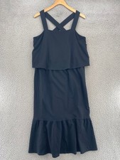 J Jill Dress Womens Medium Black Ruffle Hem Midi Cross Back Ponte Knit Stretch