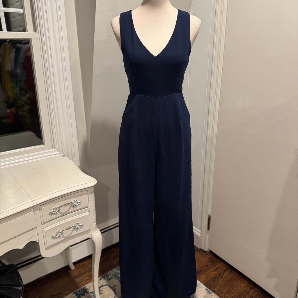 Lulu’s Navy Blue Wide Leg Cutout Jumpsuit | Size Small