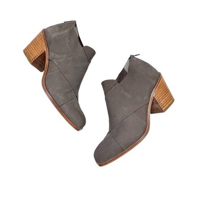 Eileen Fisher | Ember Taupe Grey Suede Square Toe Block Heel Ankle Boots Size 9
