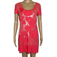 Women’s Medium Trina Turk Sequin Orange Viscose T-shirt Dress
