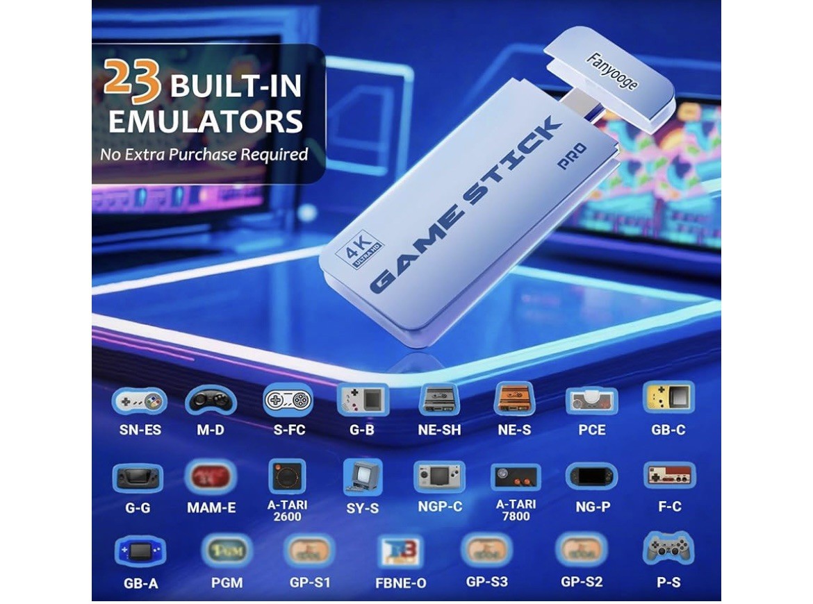 Retro Video Game Console 4K HDMI 20000+ 64G 2 Controller Wireless Game TV Stick