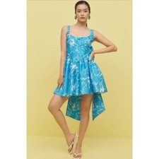 Anthropologie Hutch Back-Bow Blue Floral Basque-Waist Mini Dress NWT Small