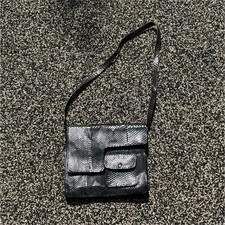 Black Snakeskin Shoulder Bag with Front Pocket
