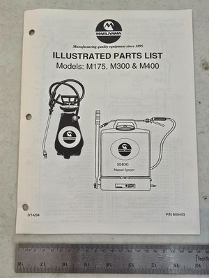 MARUYAMA Parts List Models M175, M300 & M400 Sprayers, Mar 1994 - FREE SHIPPING