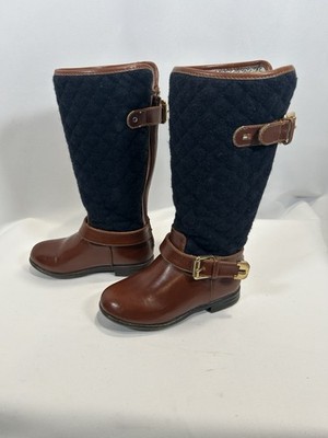 Tommy Hilfiger -Andrea Quilted Equestrian Riding Boots Girls Size 9  Brown/Blue