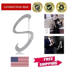 2-Inch Silver Rhinestone Initial Brooch Pin - Stylish Women's Jewelry