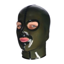 Mens Dark Green Latex Hood with Back Zipper for Cosplay Rubber Mask Halloween