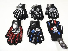 Boys Small Skull Thermal Knit Gloves with Bones Stretchable Thermals Glove 1 Pr