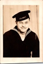 Vintage U.S. Navy Sailor Portrait Photo Winking Man Mustache WW2 Era Military