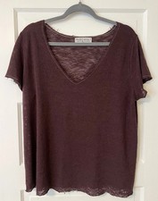 Project Social T Raw Edge Textured Brown V-Neck T-Shirt Sz M Soft Made In USA