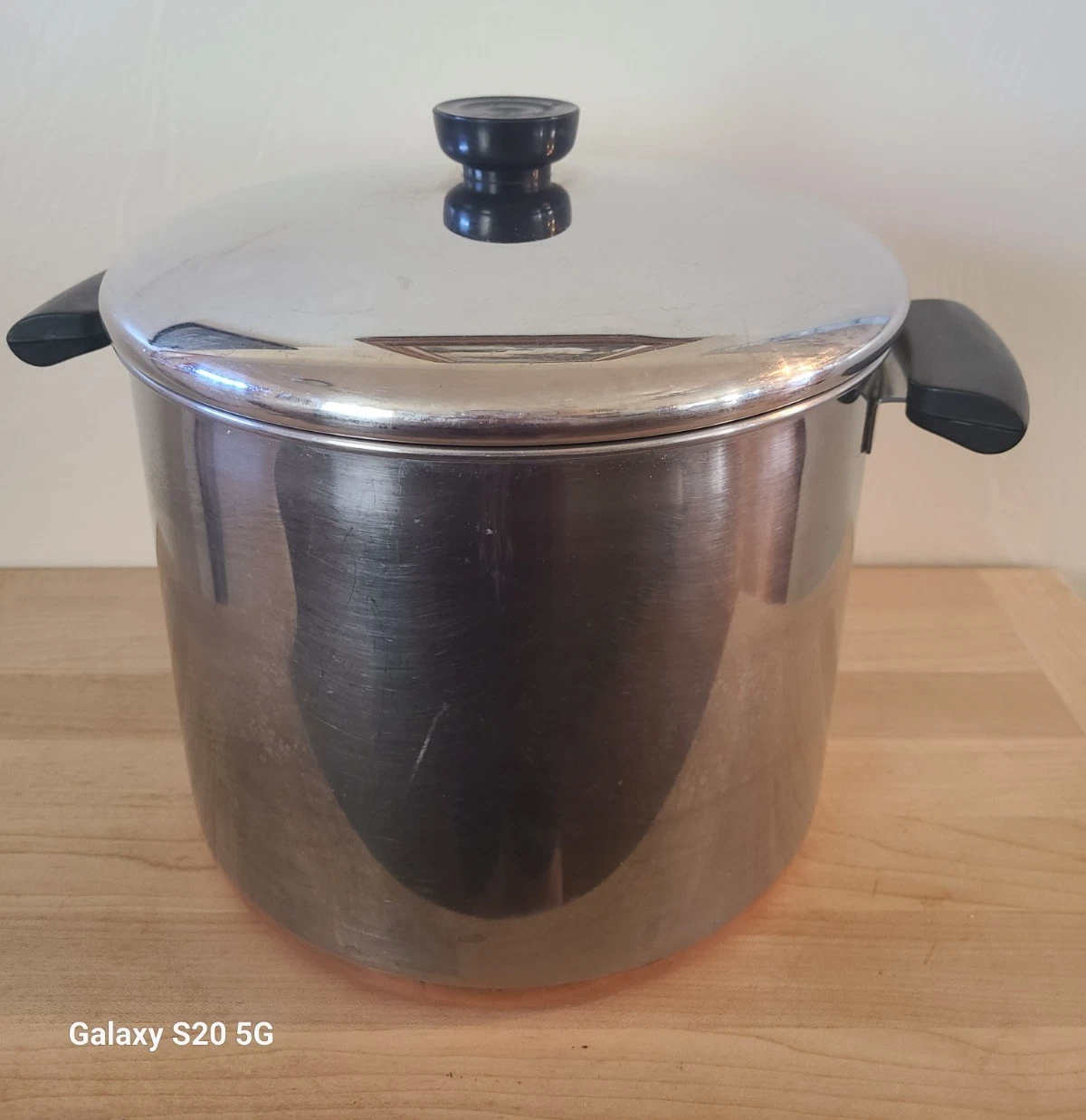 Vintage Revere Ware 8 QT Stock Pot w/ Lid Copper Clad 1801 Clinton ILL USA