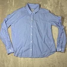 Rails Women’s Lizzi Bellflower Blue White Striped Button Front Collared Blouse L