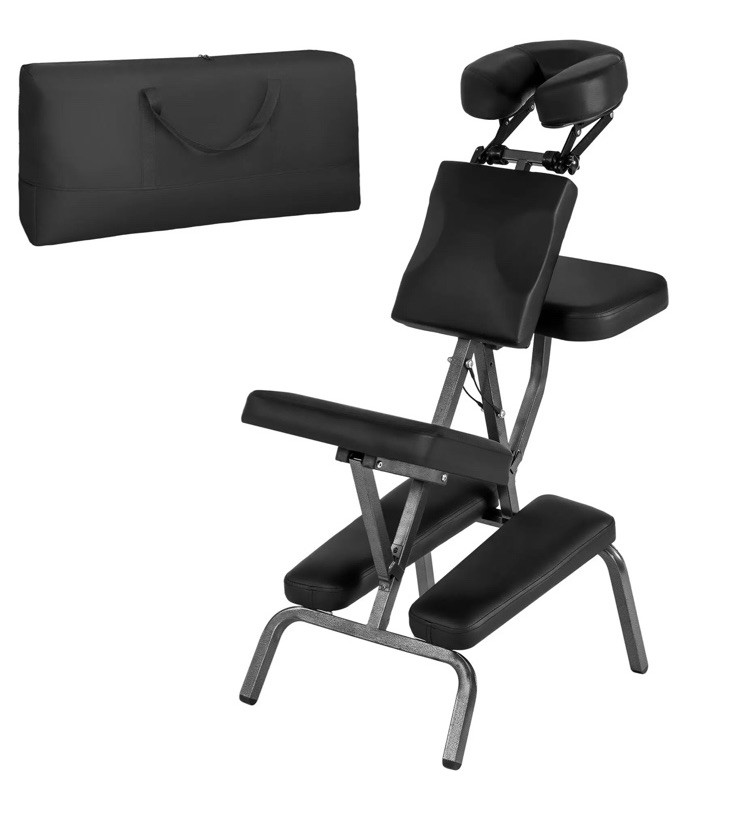Fauteuil de massage pliable noir robuste 200 kilos avec housse