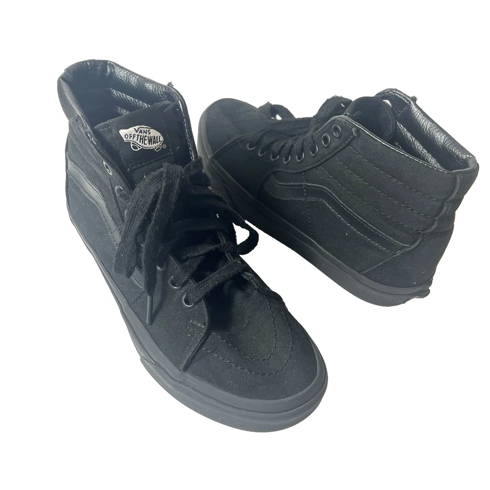 Vans Sk8 Hi Classic Skate Shoe All Black Canvas Sneaker Womens 7.5 Lace Up Men 6 - Image 4 of 4