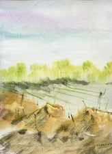 Original Watercolor Painting, Abstract landscape by Vasil Vasilev