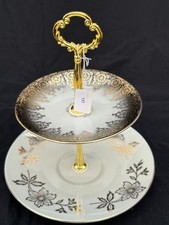 Mini Etagere aus Moccatasse, gold Muster, 60iger Jahre, Vintage, 2 tlg