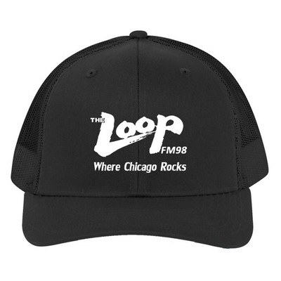 The Loop FM 98 Radio Where Chicago Rocks Black Trucker Hat Cap Adult Size