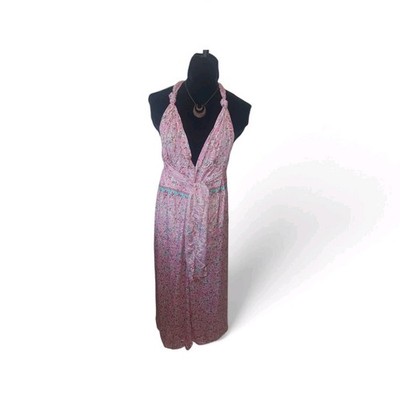 Karma Highway Maxi ROMPER Floral Halter Tie Criss Cross Back Pink One Size