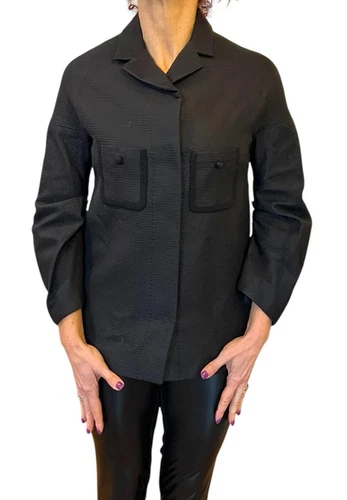 VINTAGE VALENTINO NERO TESTURIZZATO MANICA 3 4 RUCHE CAMICIA GIACCA BLAZER SMALL