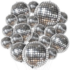 , Silver Disco Ball Balloons 32 Inch, Pack of 20 Shiny Disco Ball for Disc