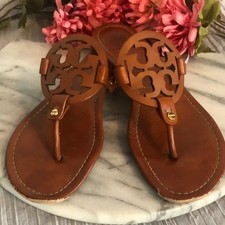 TORY BURCH Size 9 MILLER brown matte leather thong slip ons flat sandals