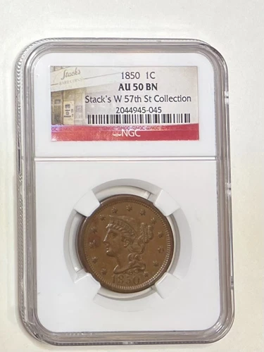 1850 Braided Hair Large Coronet Cent 1C NGC AU 50 BN Stack's W 57th Collection