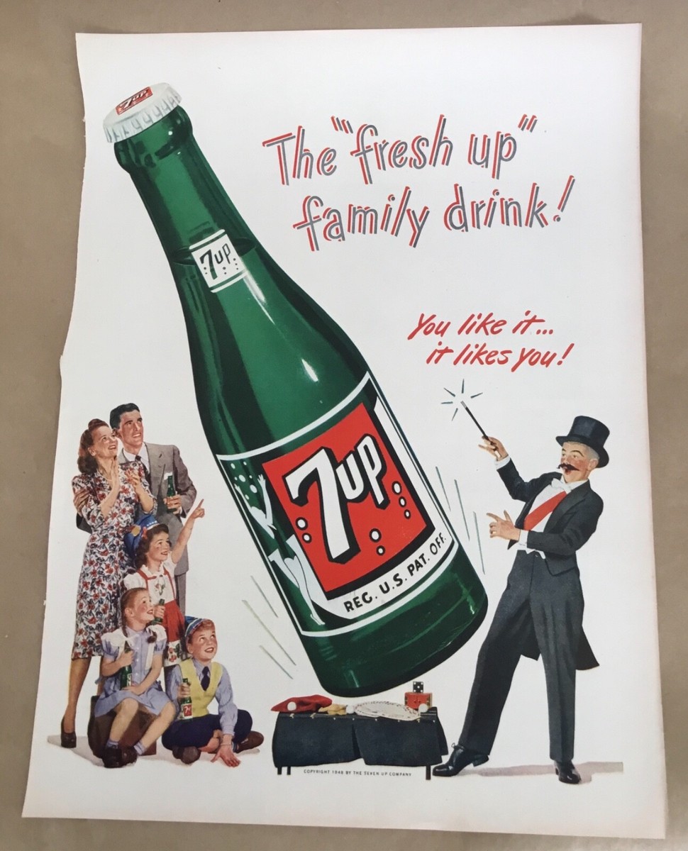 7up soda print ad 1948 vintage 1940s retro art illustration