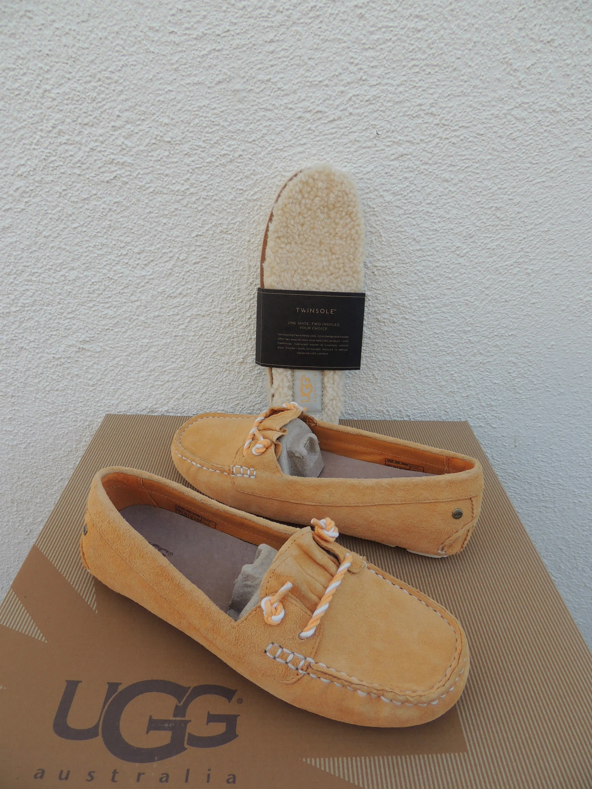 UGG SAYDE NAUTILUS MOCASSINI DA GUIDA IN PELLE SCAMOSCIATA GIALLA US 5 EUR 36 ~NUOVI CON SCATOLA