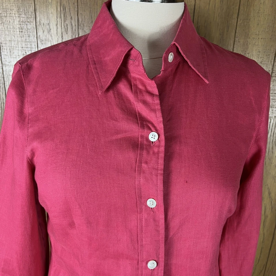 Blusa camisa bordada con botones roja 100 % lino Madison Studio (talla 4) para mujer Foto 2 de 4