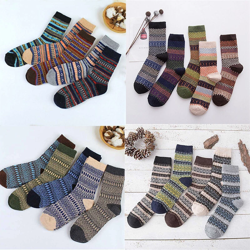 Sheep wool Blend Socks Crew Winter Cashmere Thick Warm Knitted Thermal 5 Pairs