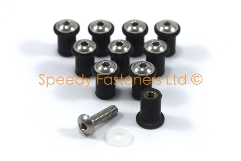 8x Stainless Steel Motorcycle Screen Bolts With Rubber Well Nuts – Fit Ducati, Yamaha, Honda, Suzuki Fairings