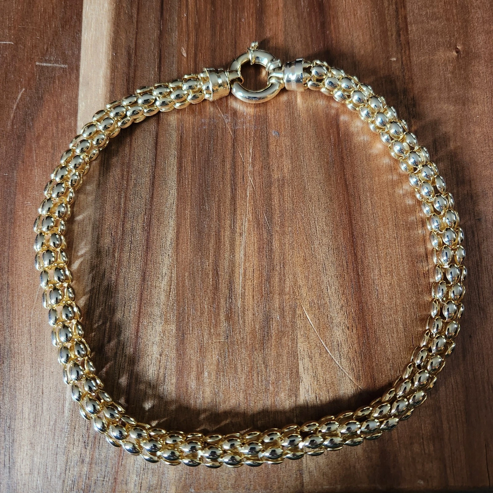 VETEMENTS Collana elegante in rete di perline intrecciata tono oro catena 18"