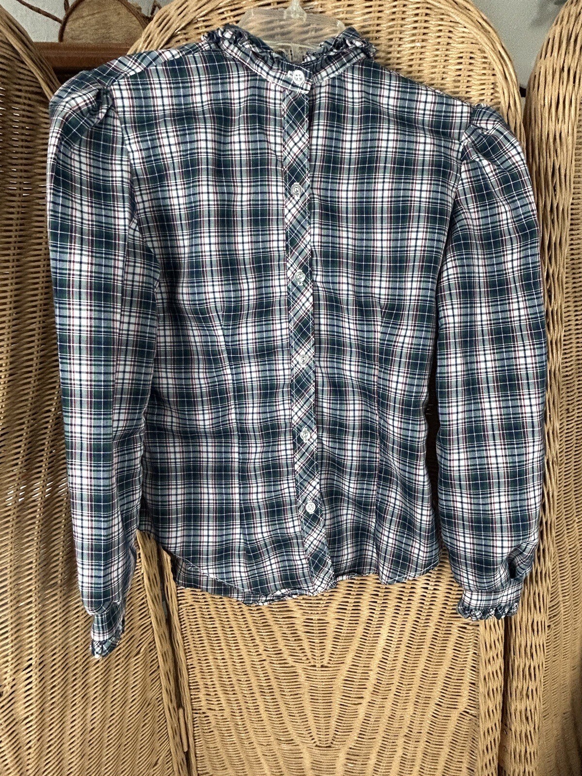 Vintage Plaid Ruffled Button Down Small Academia - image 1